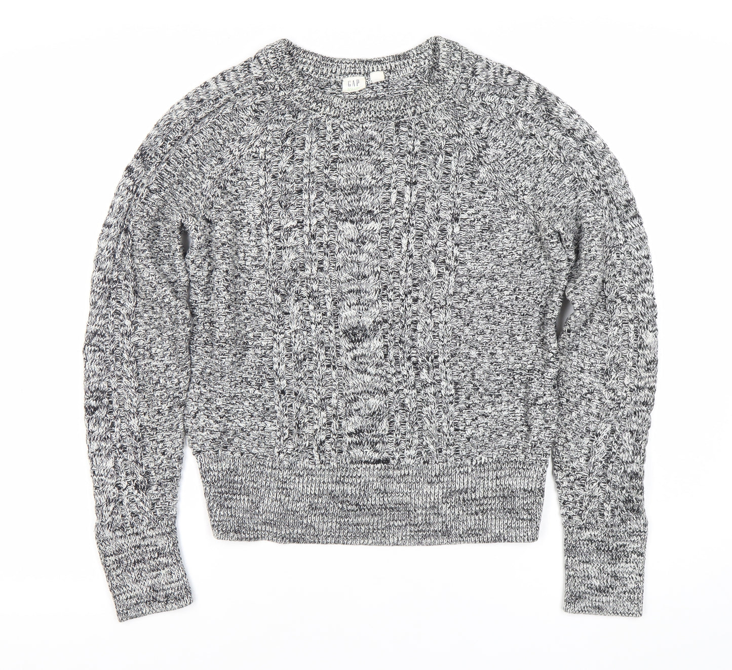 GAP Womens Grey Cotton Cable-Knit Crew Neck Jumper M