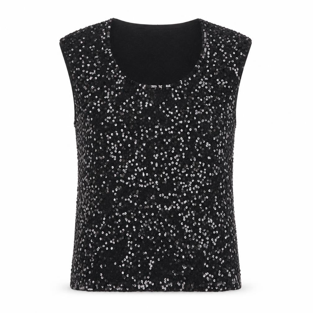 Jaeger Women’s Black Sequin Wool Sleeveless Tank Top XL