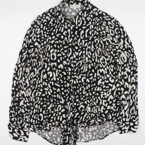 Warehouse Women’s Black Animal Print Button-Up Shirt UK 10