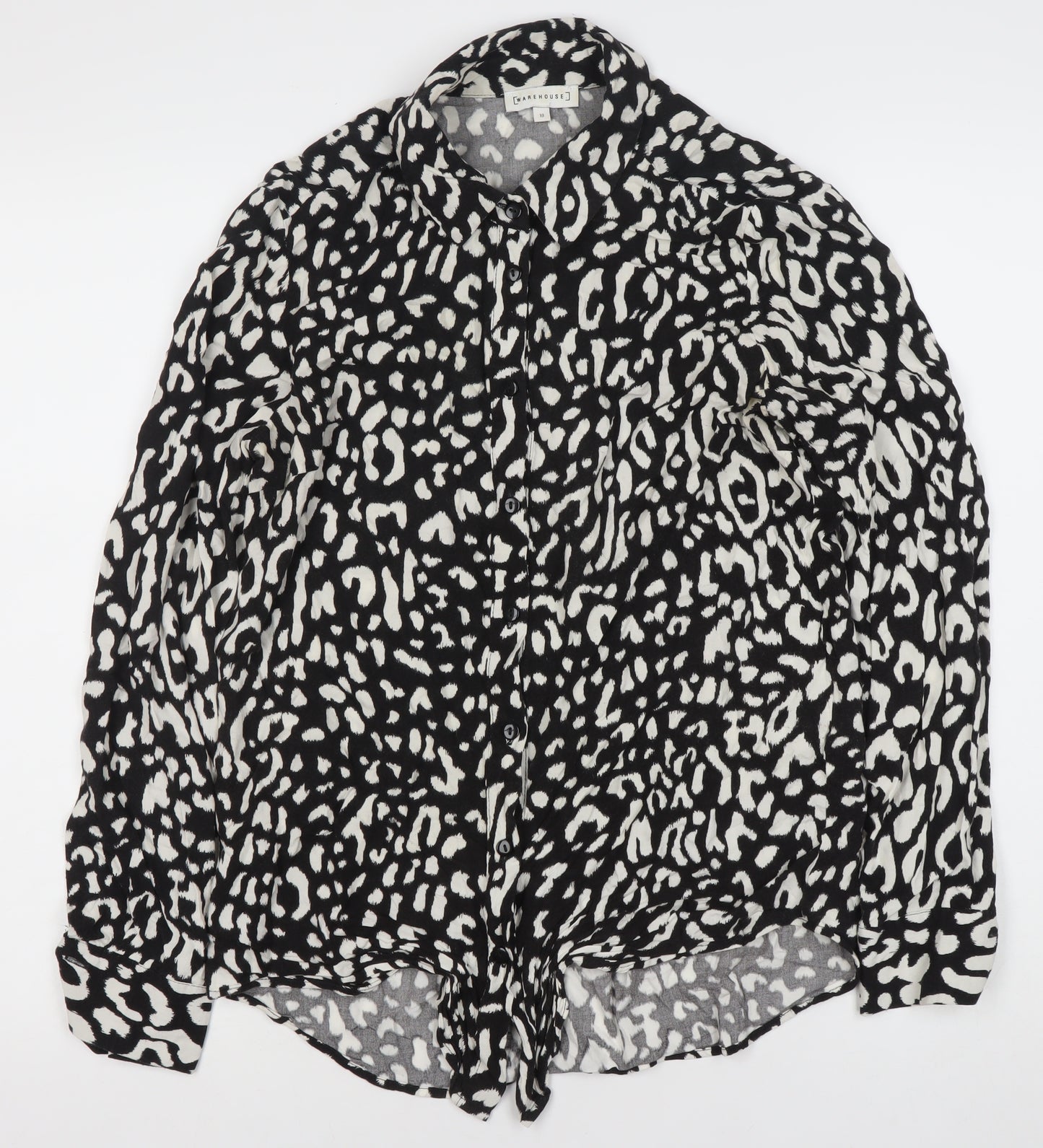 Warehouse Women’s Black Animal Print Button-Up Shirt UK 10