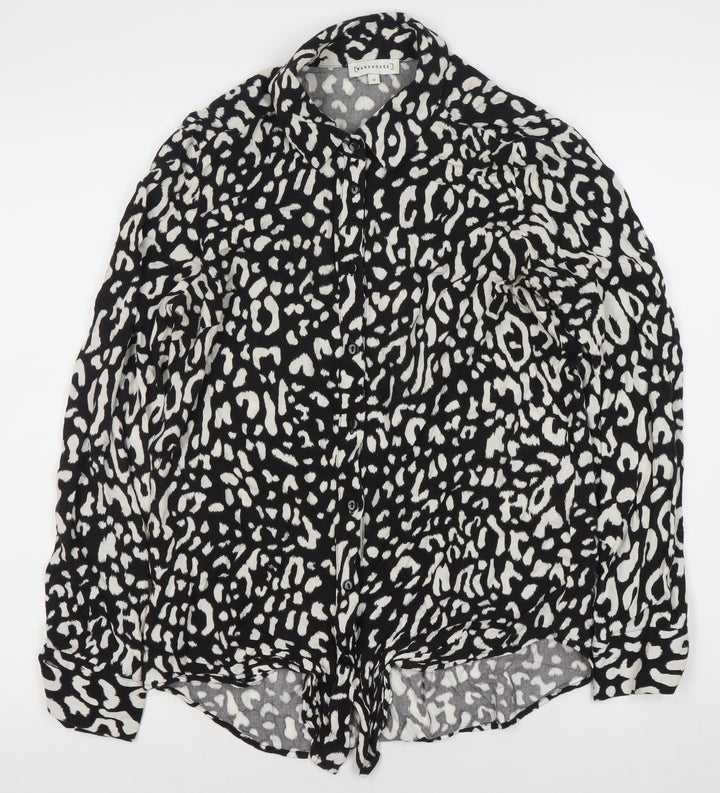 Warehouse Women’s Black Animal Print Button-Up Shirt UK 10