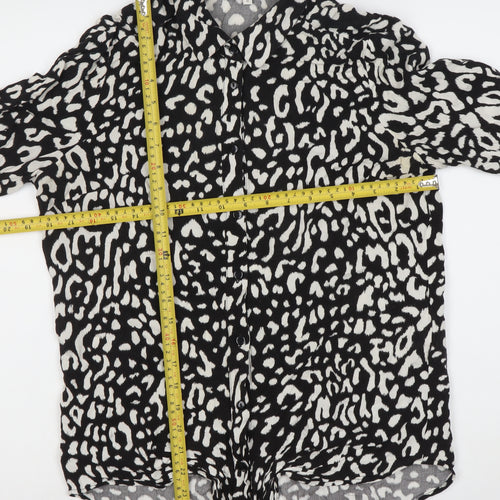 Warehouse Women’s Black Animal Print Button-Up Shirt UK 10