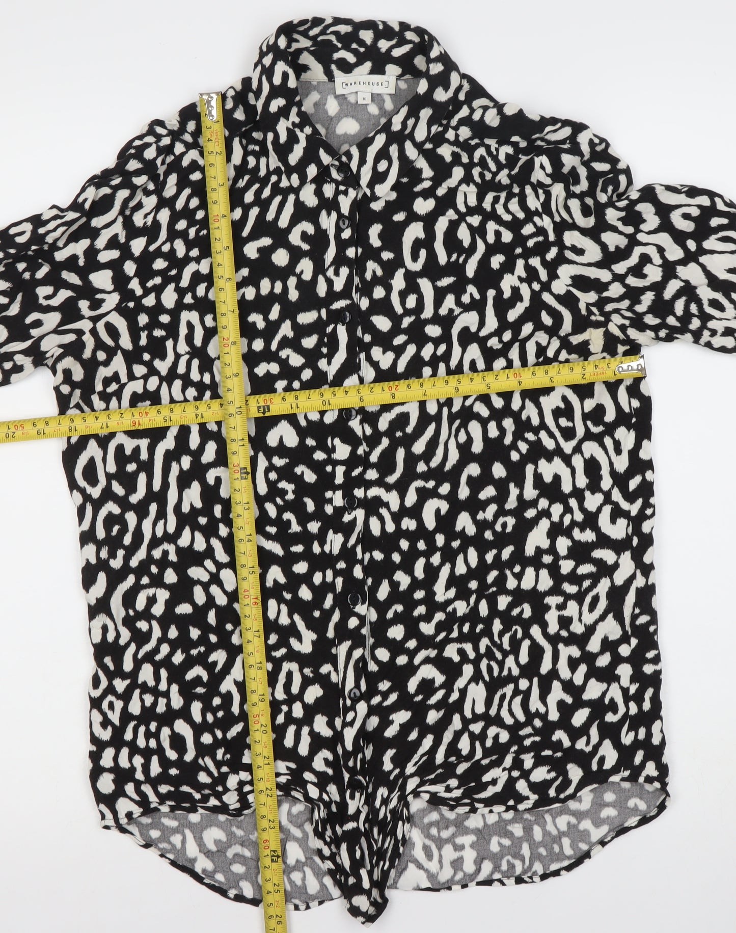 Warehouse Women’s Black Animal Print Button-Up Shirt UK 10