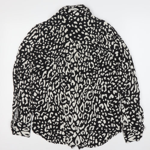 Warehouse Women’s Black Animal Print Button-Up Shirt UK 10