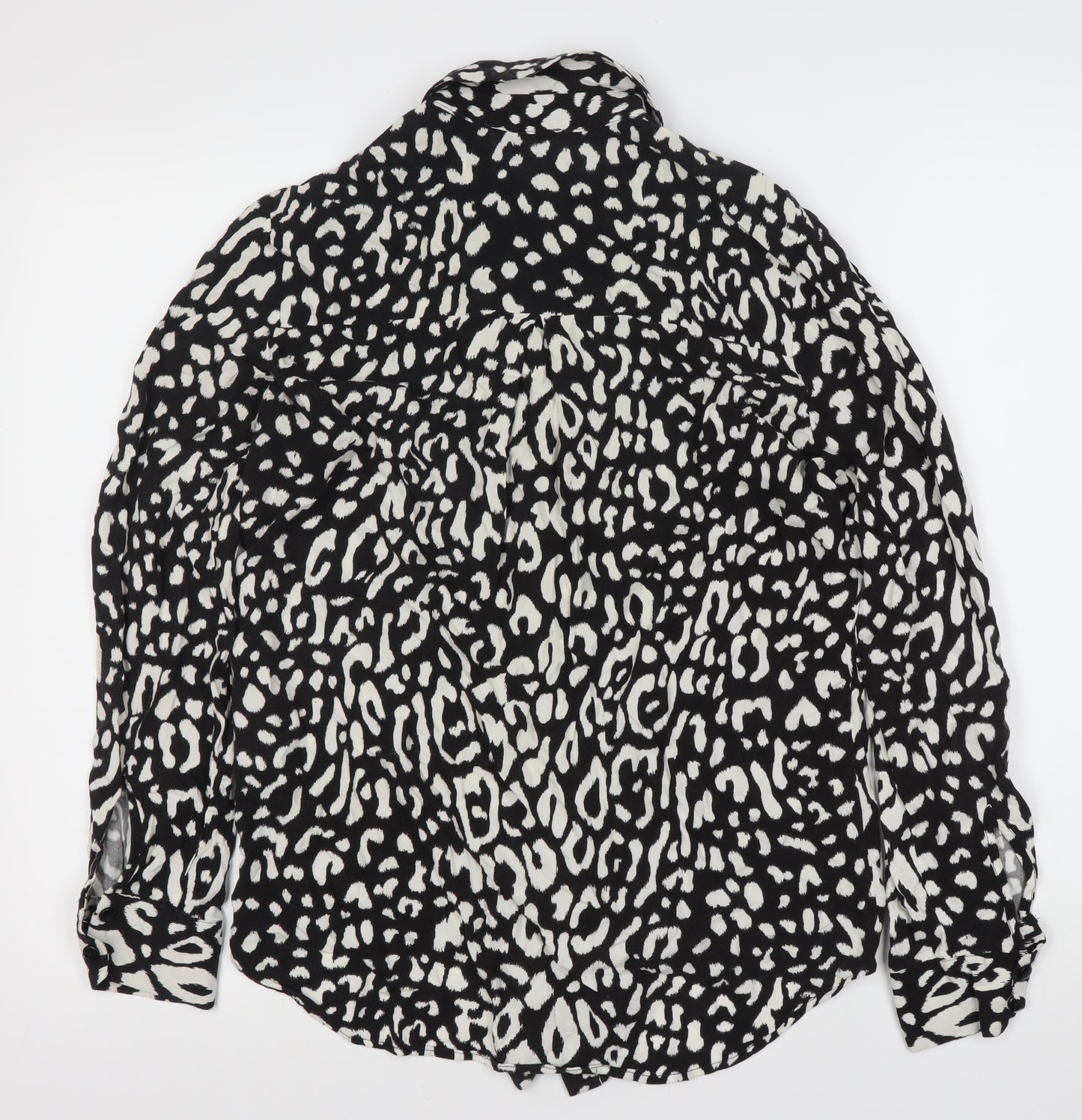 Warehouse Women’s Black Animal Print Button-Up Shirt UK 10
