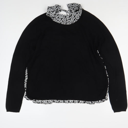 Kookai Women's Black Floral High Neck Long Sleeve Blouse L