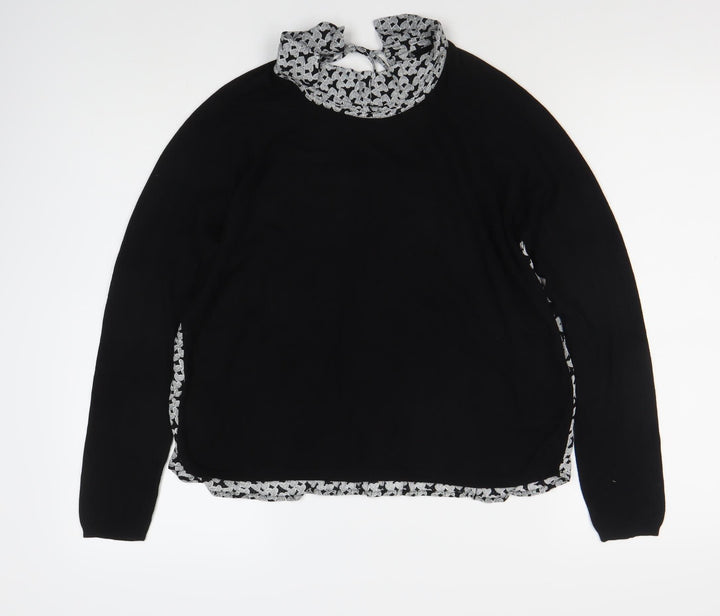 Kookai Women's Black Floral High Neck Long Sleeve Blouse L