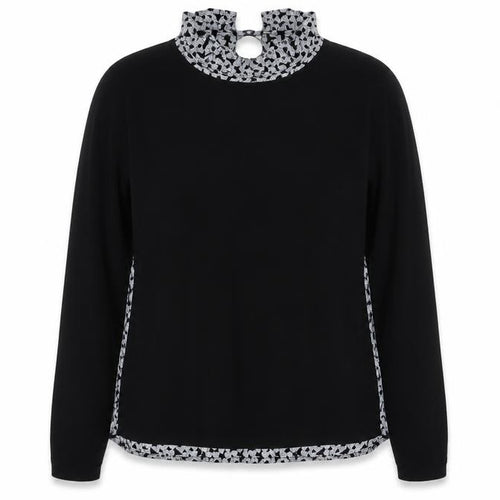 Kookai Women's Black Floral High Neck Long Sleeve Blouse L