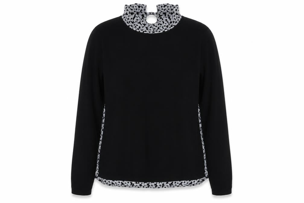 Kookai Women's Black Floral High Neck Long Sleeve Blouse L
