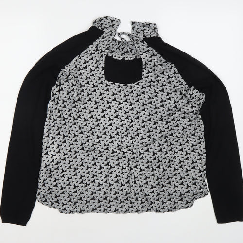 Kookai Women's Black Floral High Neck Long Sleeve Blouse L