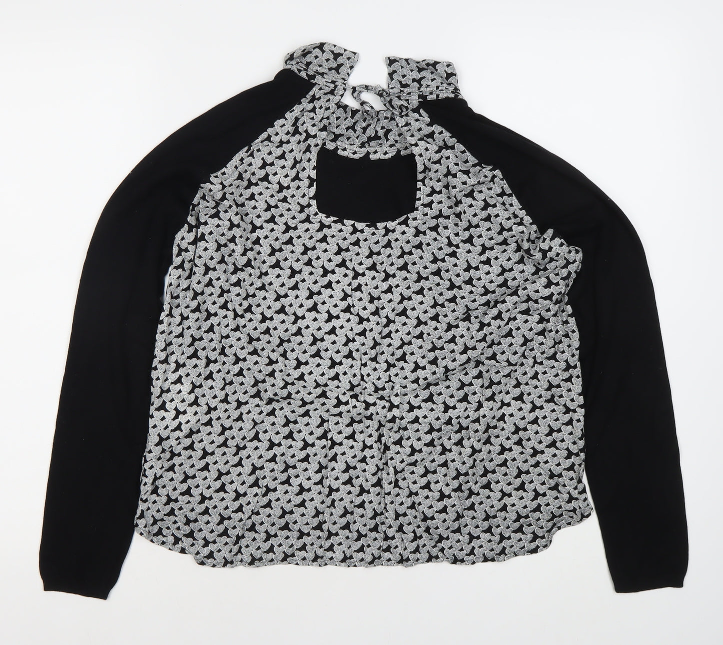 Kookai Women's Black Floral High Neck Long Sleeve Blouse L