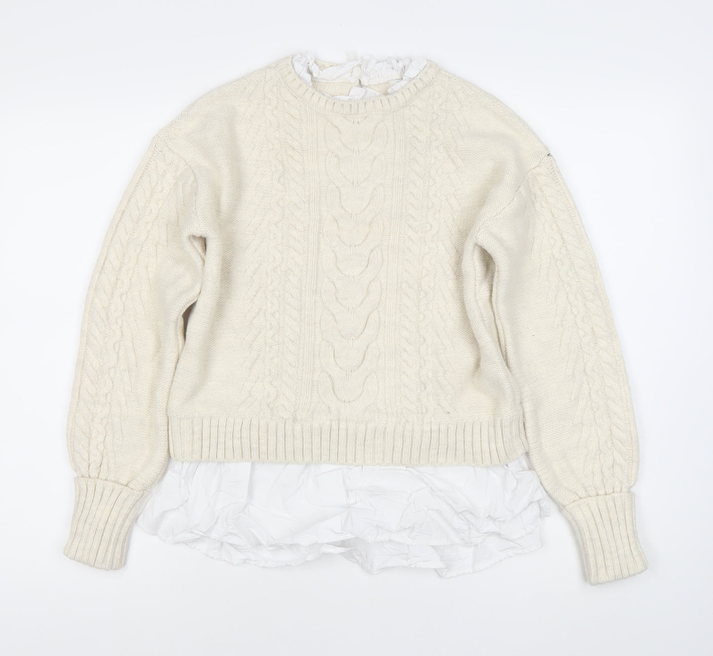River Island Women’s Ivory Cable Knit Pullover Jumper Size 8