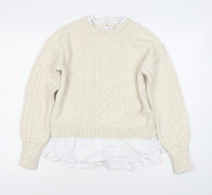 River Island Women’s Ivory Cable Knit Pullover Jumper Size 8