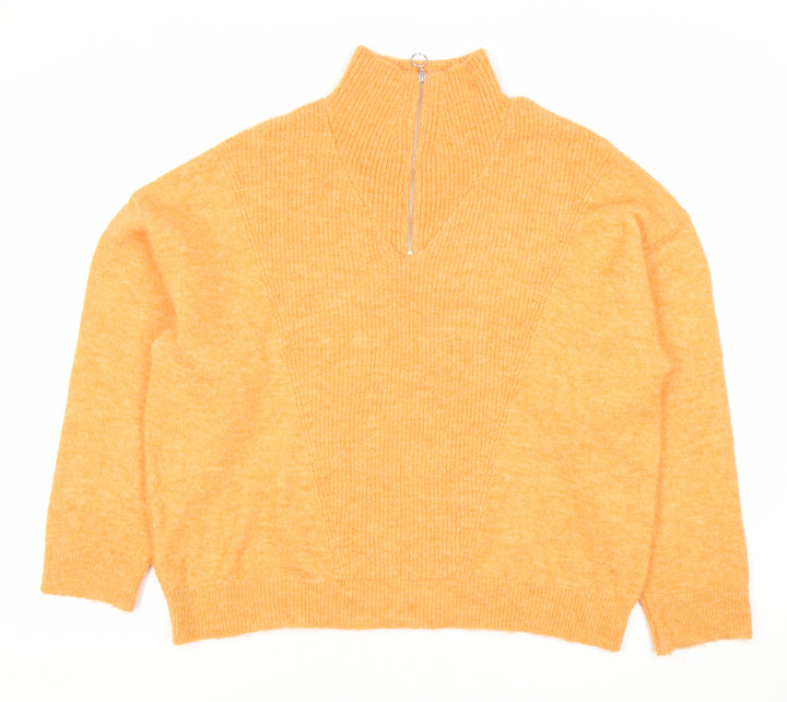 MNG Women’s Orange High Neck Wool Blend Zip Jumper M Autumn Winter