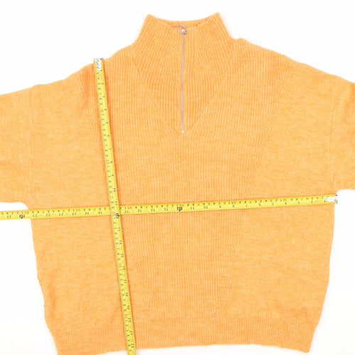 MNG Women’s Orange High Neck Wool Blend Zip Jumper M Autumn Winter