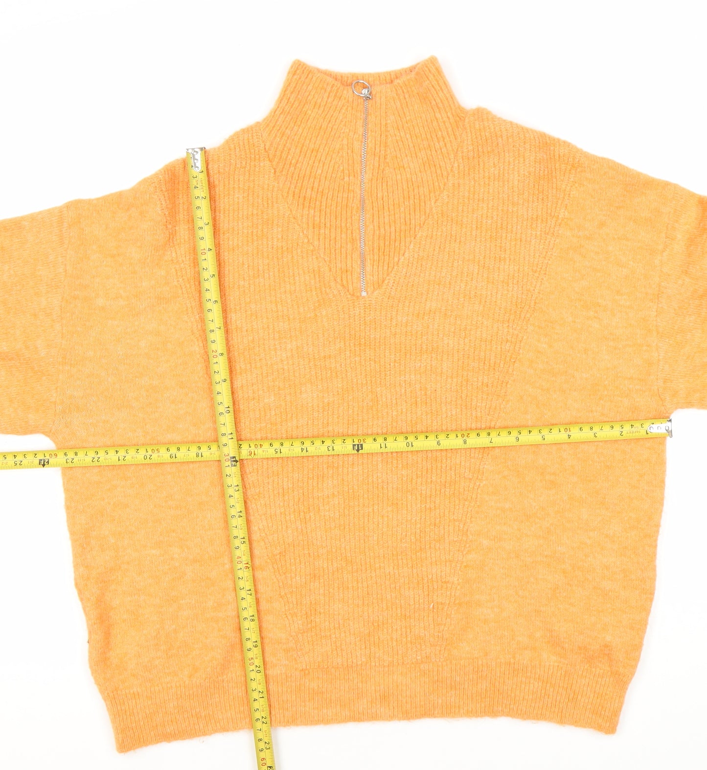 MNG Women’s Orange High Neck Wool Blend Zip Jumper M Autumn Winter