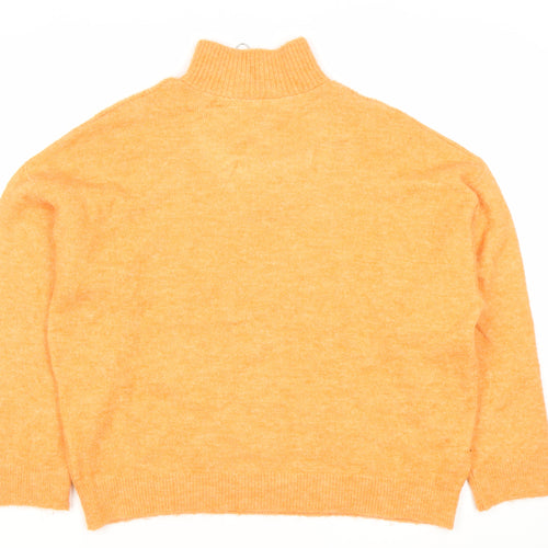 MNG Women’s Orange High Neck Wool Blend Zip Jumper M Autumn Winter