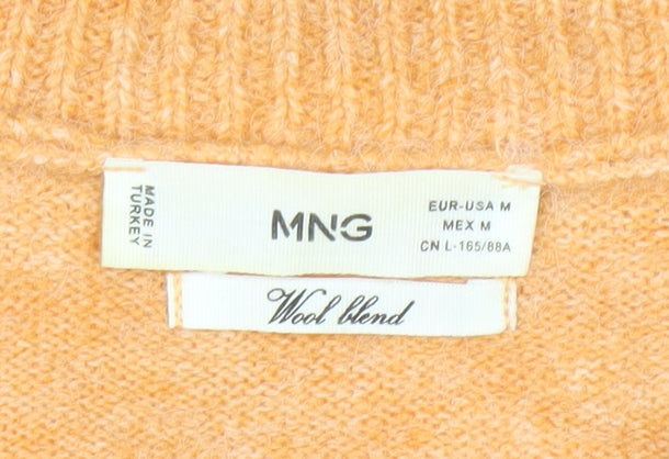 MNG Women’s Orange High Neck Wool Blend Zip Jumper M Autumn Winter