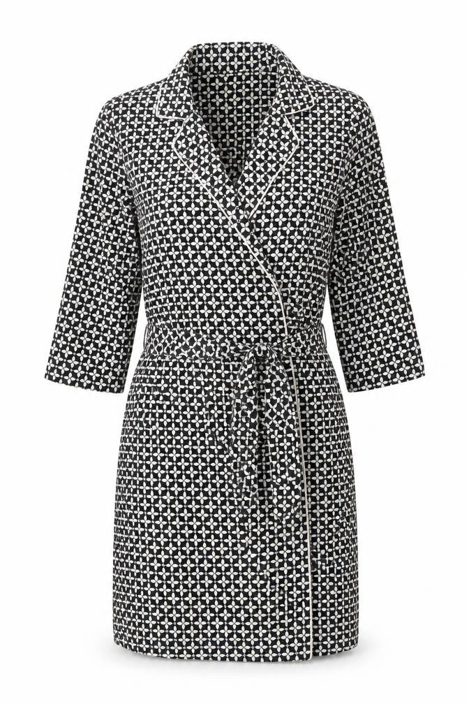 Front view of Topshop Women's Black Geometric Print Wrap Dress, size 8