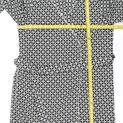 Topshop Women's Black Geometric Print Wrap Dress Size 8