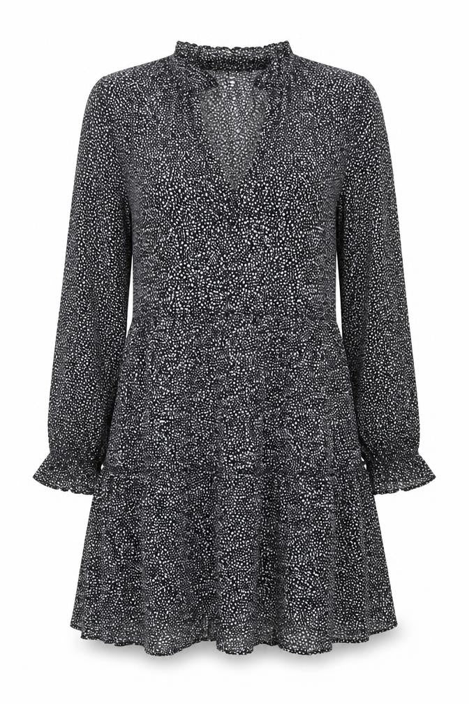 H&M Women Black Polka Dot XS Fit & Flare Long Sleeve Dress