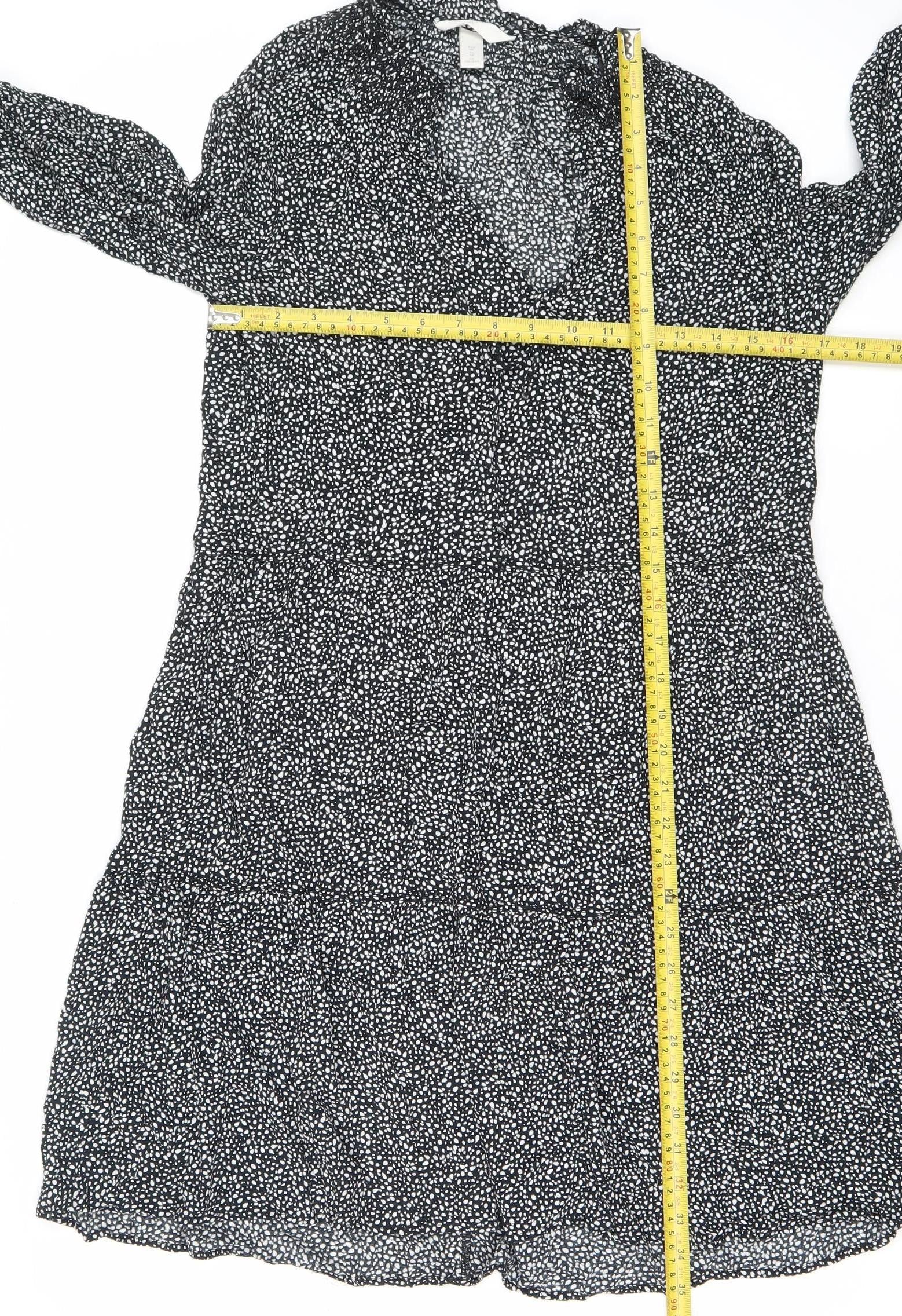 slim fit dress slacks H&M Women Black Polka Dot XS Fit & Flare Long Sleeve Dress – Preworn