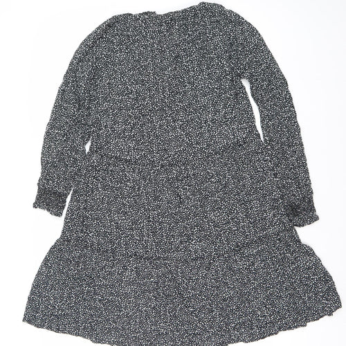 H&M Women Black Polka Dot XS Fit & Flare Long Sleeve Dress