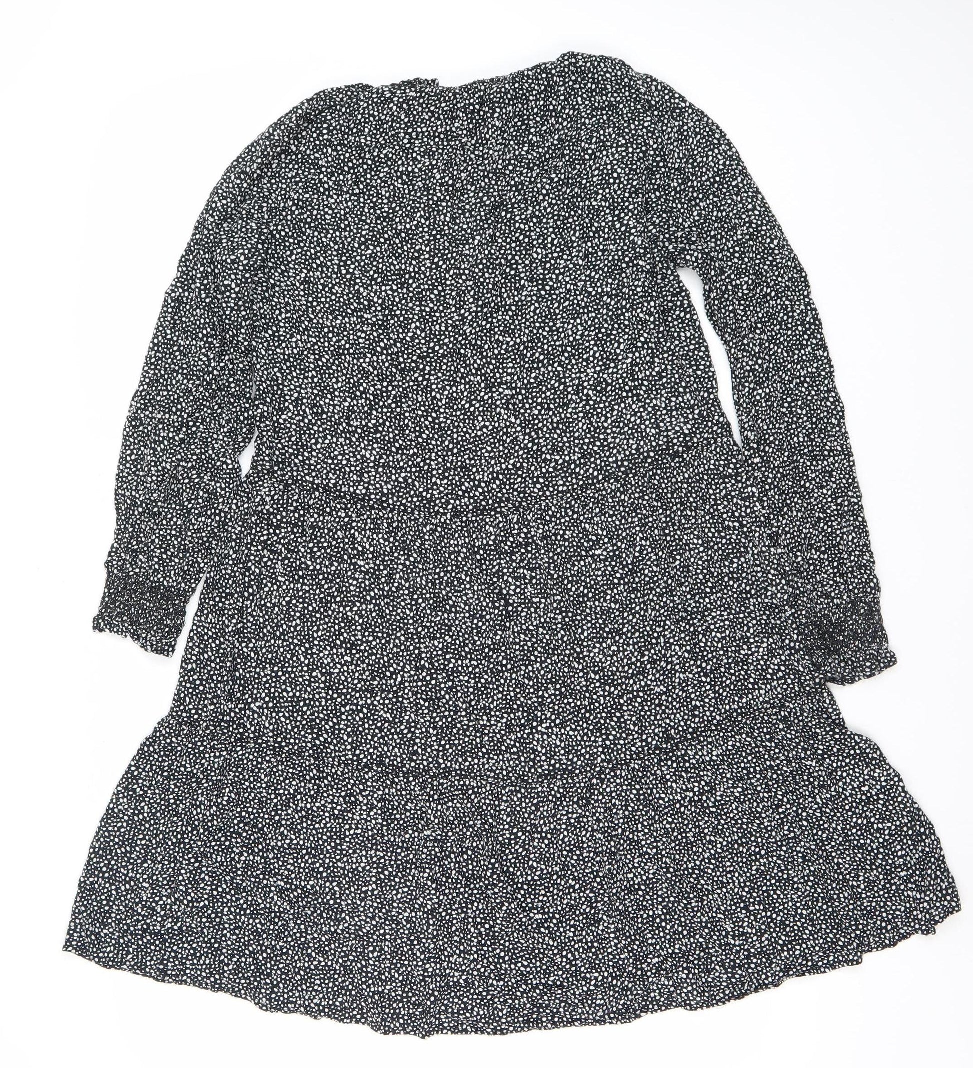 H&M Women Black Polka Dot XS Fit & Flare Long Sleeve Dress – Preworn