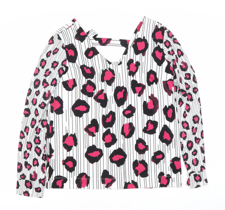 Next Women's Multicoloured Animal Print Size 10 V-Neck Long Sleeve Blouse