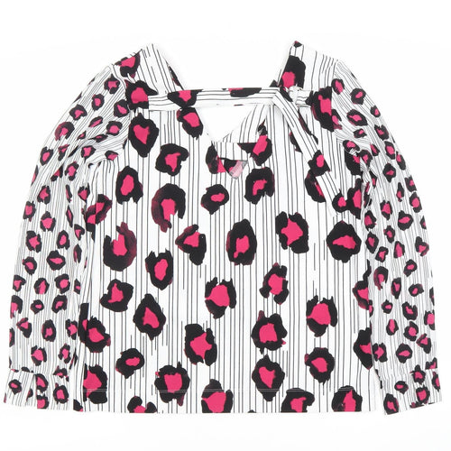 Next Women's Multicoloured Animal Print Size 10 V-Neck Long Sleeve Blouse