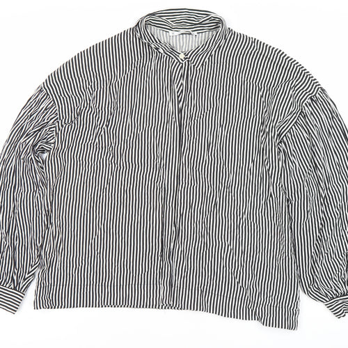 Pull&Bear Women’s Black Striped Button-Up Shirt M Long Sleeve