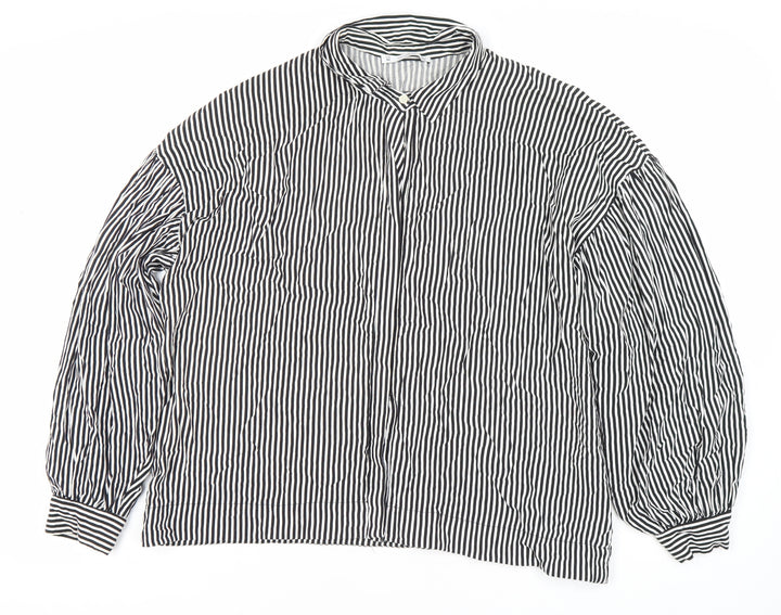 Pull&Bear Women’s Black Striped Button-Up Shirt M Long Sleeve