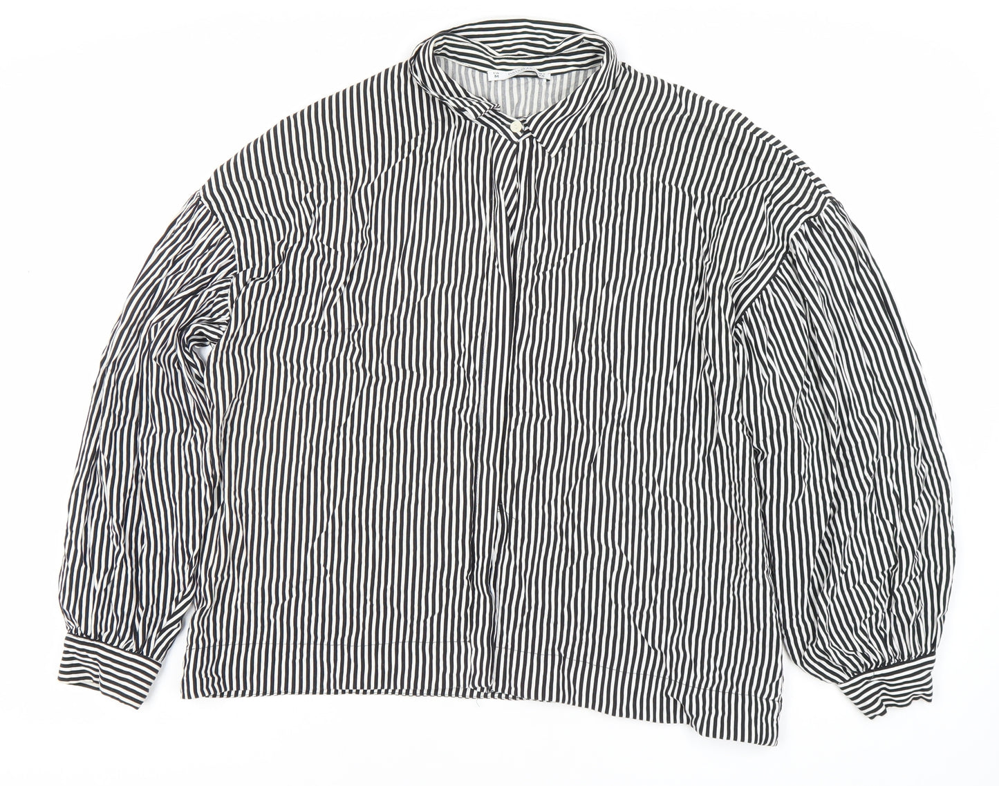 Pull&Bear Women’s Black Striped Button-Up Shirt M Long Sleeve