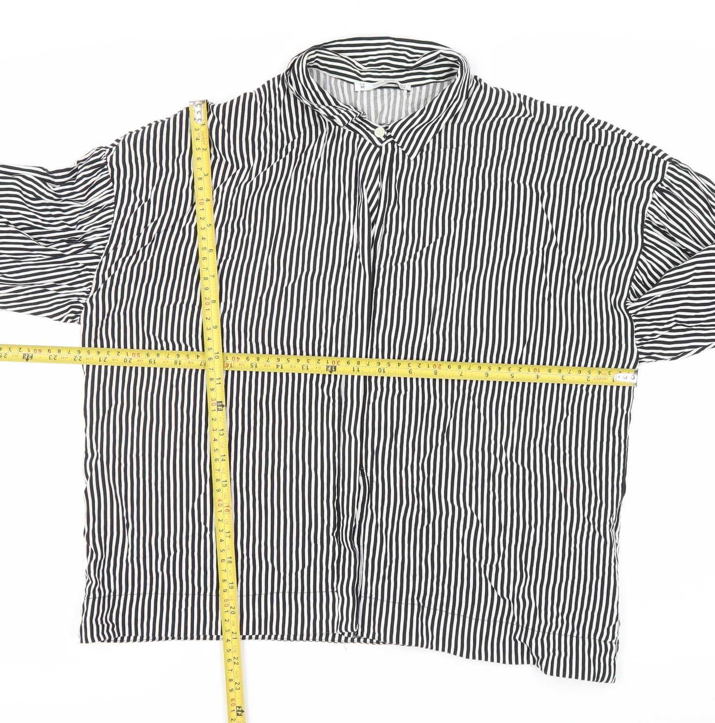 Pull&Bear Women’s Black Striped Button-Up Shirt M Long Sleeve