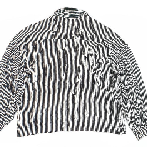Pull&Bear Women’s Black Striped Button-Up Shirt M Long Sleeve