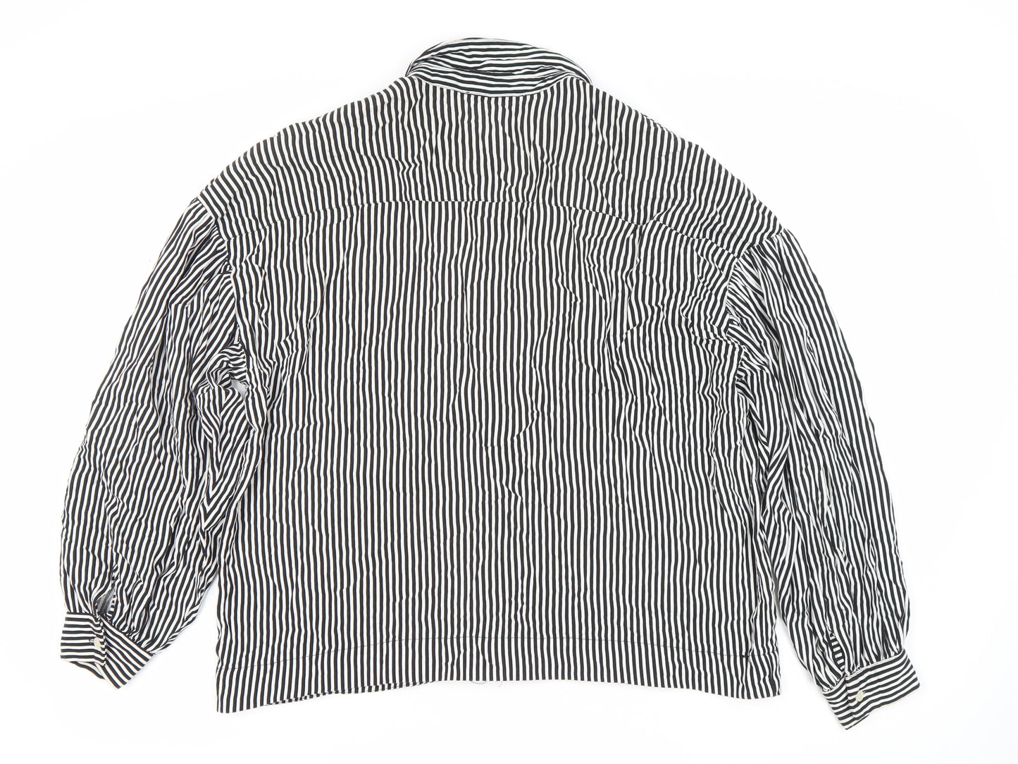 Pull&Bear Women’s Black Striped Button-Up Shirt M Long Sleeve