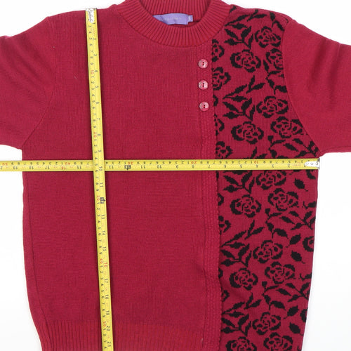 Autonomy Women's Red Floral Knit Crew Neck Long Sleeve Cardigan Size S