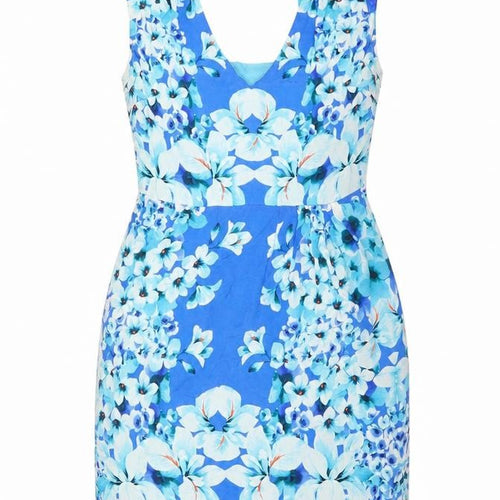 Oasis Women’s Blue Floral Silk Fit & Flare Dress Size 10 Sleeveless Scoop