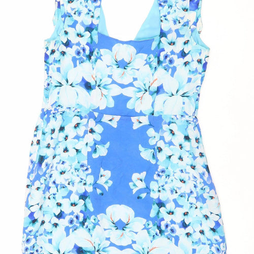 Oasis Women’s Blue Floral Silk Fit & Flare Dress Size 10 Sleeveless Scoop