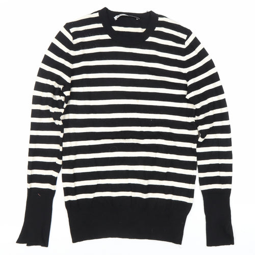ZARA Women’s Black White Striped Pullover Jumper M Crew Neck Knit