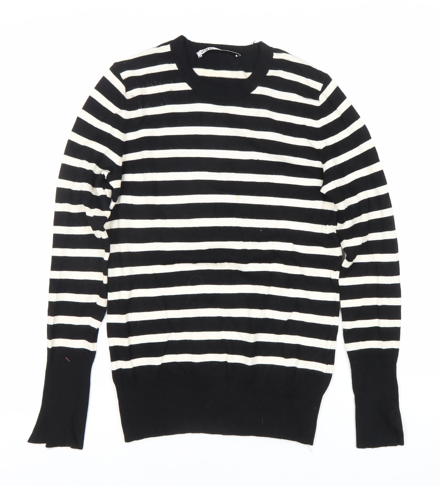 ZARA Women’s Black White Striped Pullover Jumper M Crew Neck Knit