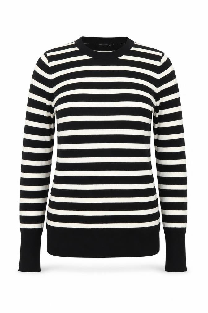 Front view of Zara Women’s Black White Striped jumper M Crew Neck Knit