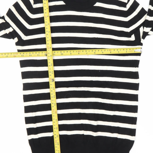 ZARA Women’s Black White Striped Pullover Jumper M Crew Neck Knit
