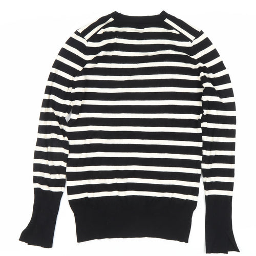 ZARA Women’s Black White Striped Pullover Jumper M Crew Neck Knit