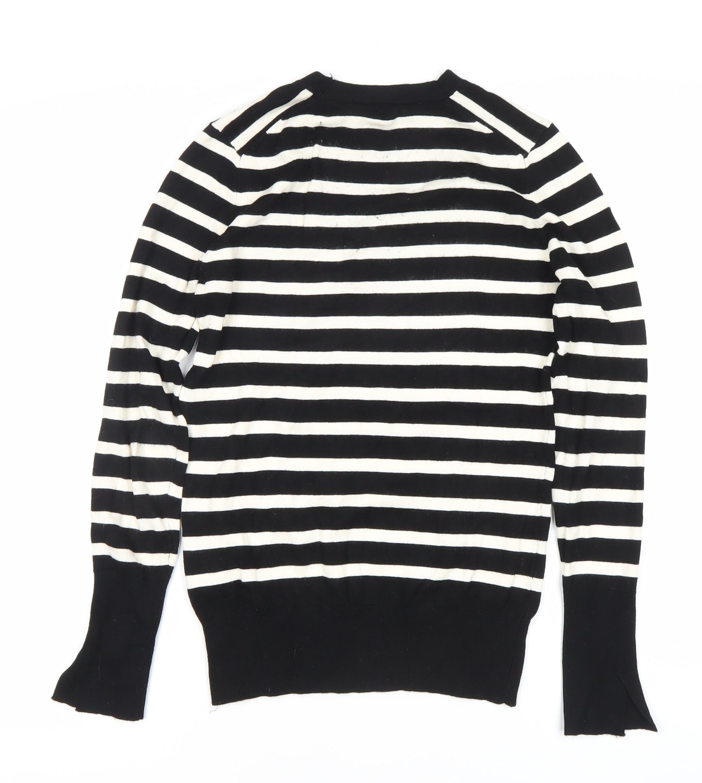 ZARA Women’s Black White Striped Pullover Jumper M Crew Neck Knit
