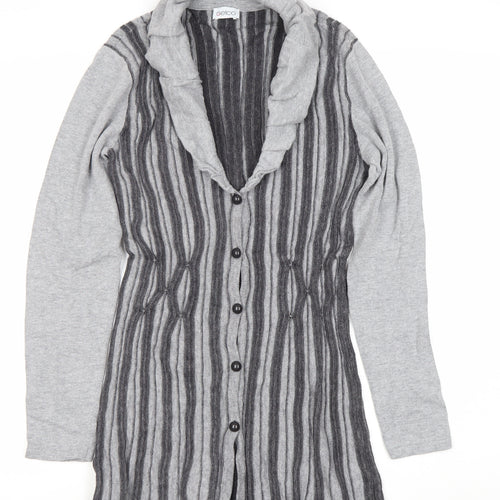 Geico Womens Grey Striped Longline Cardigan Size 12 Shawl Collar