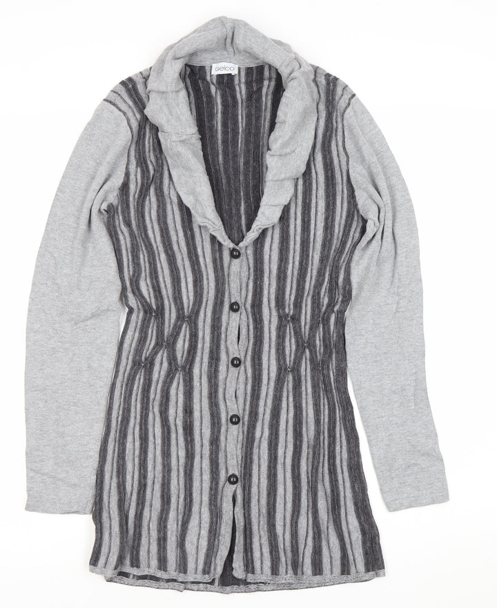 Geico Womens Grey Striped Longline Cardigan Size 12 Shawl Collar