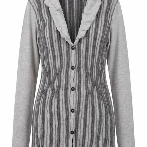 Geico Womens Grey Striped Longline Cardigan Size 12 Shawl Collar