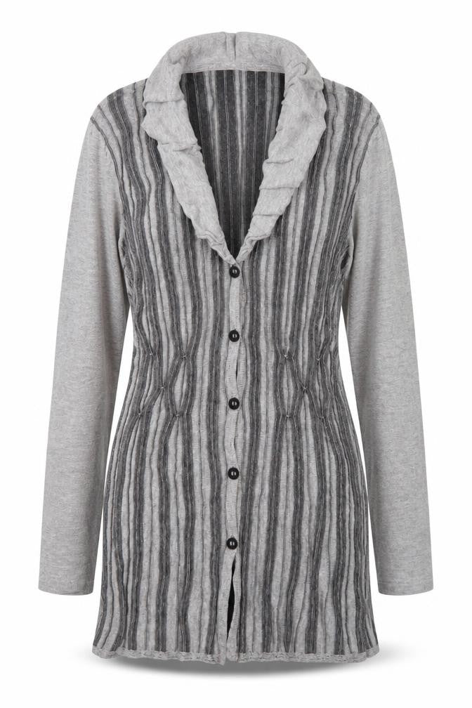 Geico Womens Grey Striped Longline Cardigan Size 12 Shawl Collar