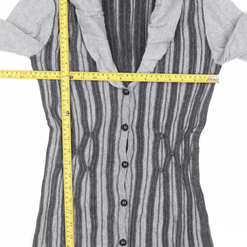 Geico Womens Grey Striped Longline Cardigan Size 12 Shawl Collar